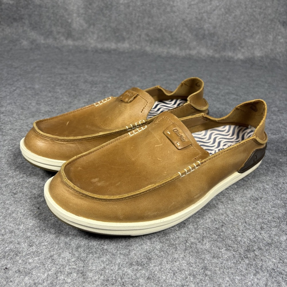 OluKai Men's Tan Leather Slip-On Loafers - Picture 5 of 10